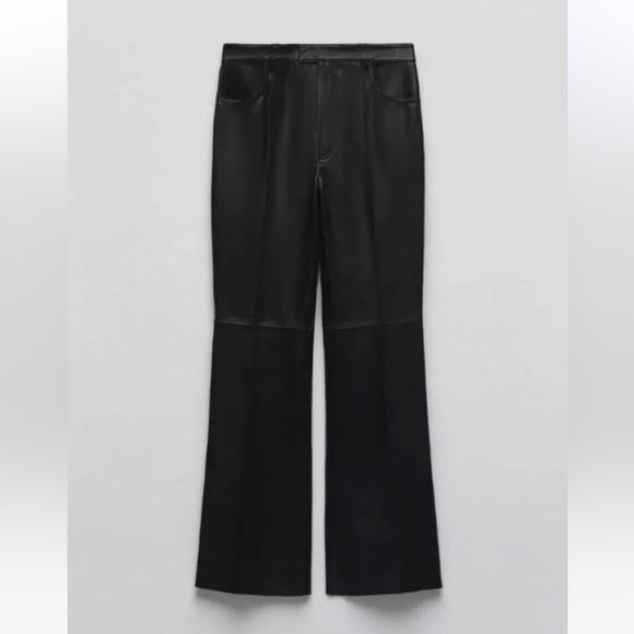NWT $229 ZARA 100% Genuine Sheep Leather Black Flare Pants Limited Edition Sz XS - Picture 8 of 13